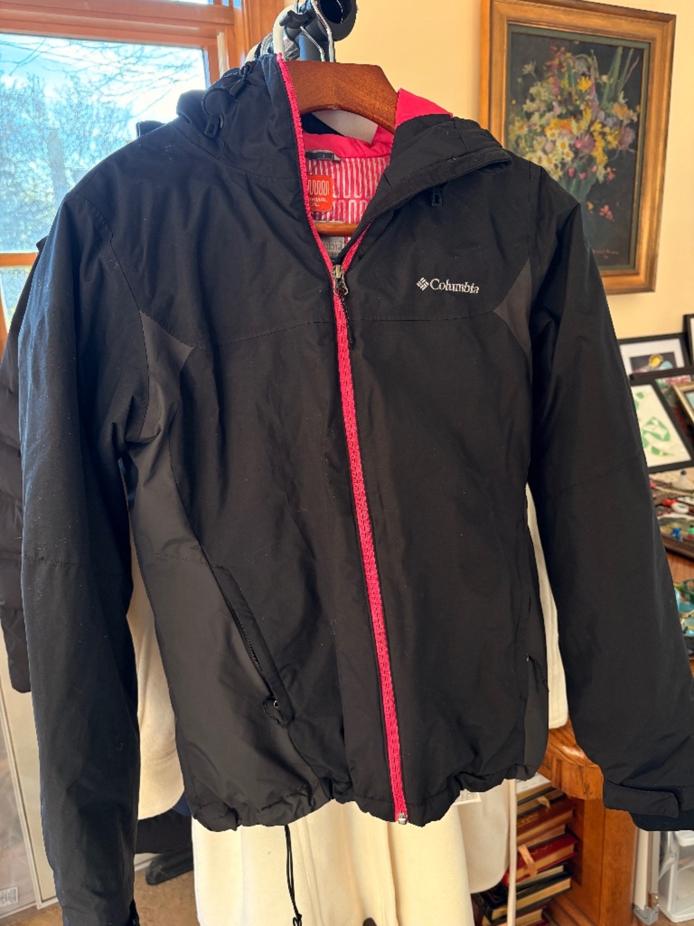 Columbia Black Pink Gray Charcoal Outerwear Winter Ski Jacket in Women's Medium